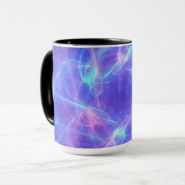 Abstrakt Blue och Rosa Swirly Fractal Mugg (Framsida vänster)
