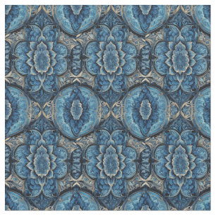 Abstrakt Blue och Silver Blommigt Tyg