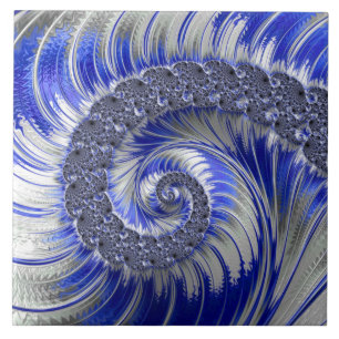 Abstrakt Blue och White Spiral Fractal Kakelplatta