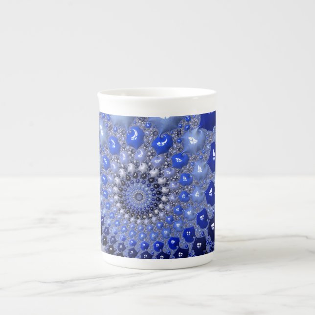 Abstrakt Blue Ombre Fractal Bubbles Benporslin Mugg (Framsidan)