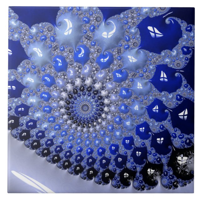 Abstrakt Blue Ombre Fractal Bubbles Kakelplatta (Framsidan)