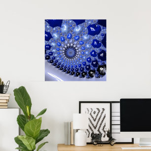 Abstrakt Blue Ombre Fractal Bubbles Poster