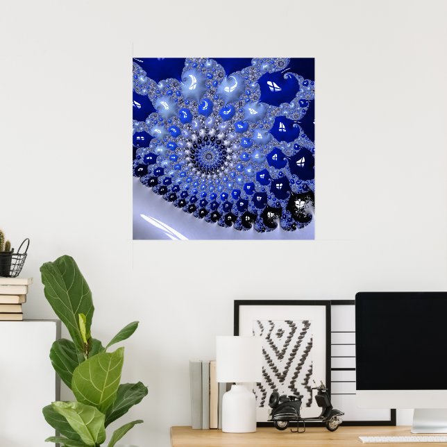 Abstrakt Blue Ombre Fractal Bubbles Poster (Hemmakontoret)