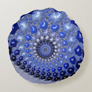 Abstrakt Blue Ombre Fractal Bubbles Rund Kudde