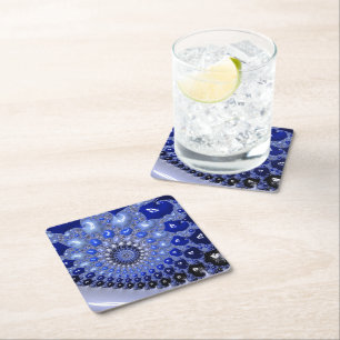 Abstrakt Blue Ombre Fractal Bubbles Underlägg Papper Kvadrat