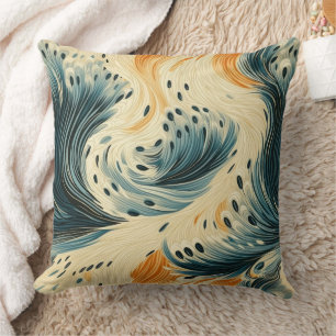 Abstrakt Blue Orange Cream Peacock Kudde