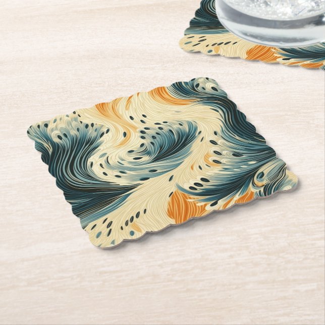 Abstrakt Blue Orange Cream Peacock Underlägg Papper (Vinklad)