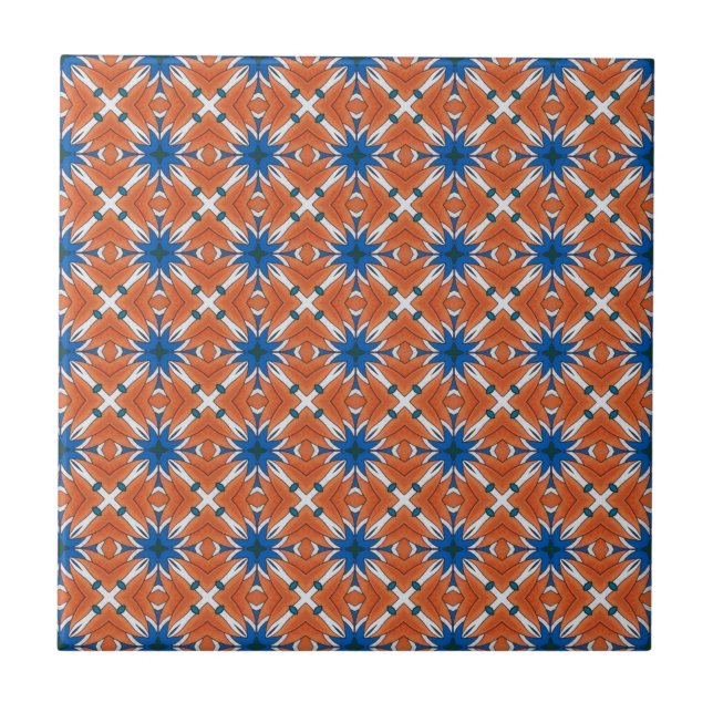 Abstrakt Blue Orange Graphic Mönster Kakelplatta (Framsidan)