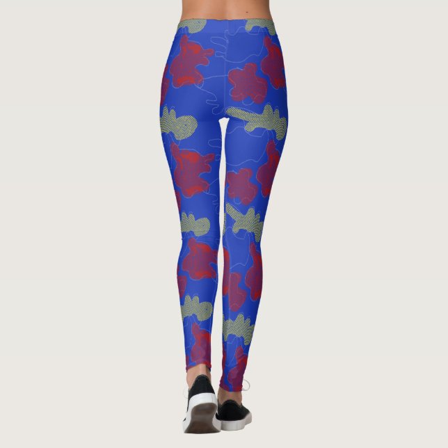 Abstrakt Blue Red Gult mönster Yoga Leggings (Baksida)