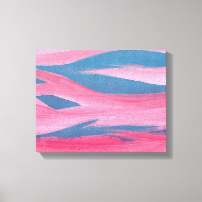 Abstrakt Blue Rosa Sunset Painting Wrapped Canvas (Framsida)