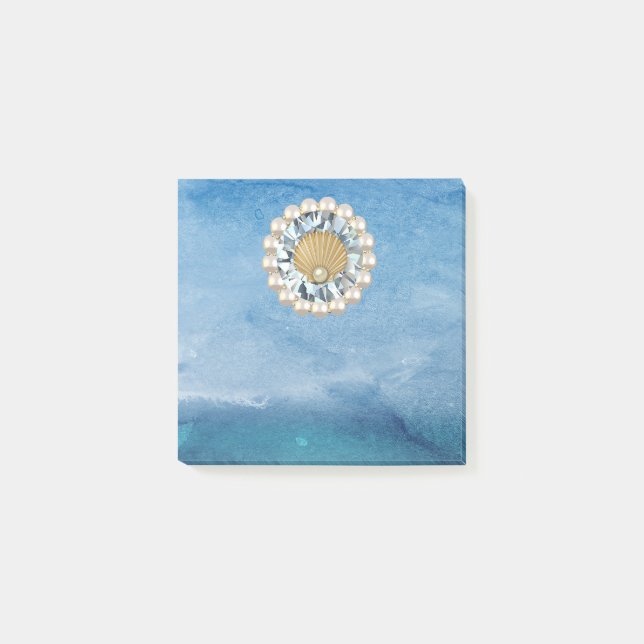 Abstrakt Blue Sea Golden Pearl Seashell Jewel Post-it Block (Framsida)