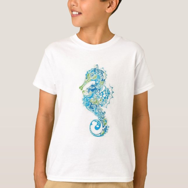 Abstrakt Blue Seahorse T-shirt (Framsida)