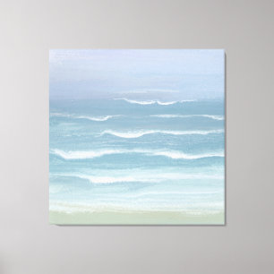Abstrakt Blue Seashore Small Vågar in Watercolor Canvastryck