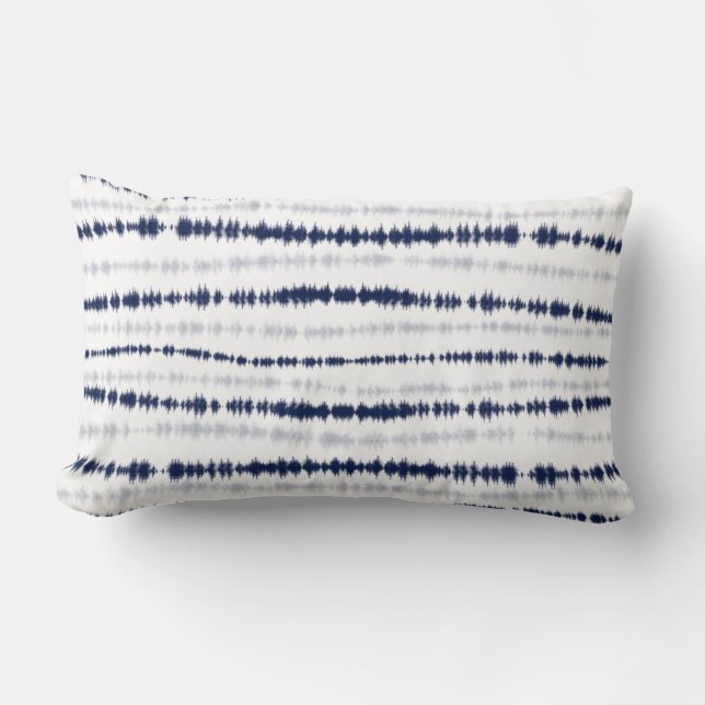 Abstrakt Blue Shibori Vågrät Linjer Lumbarkudde (Framsida)