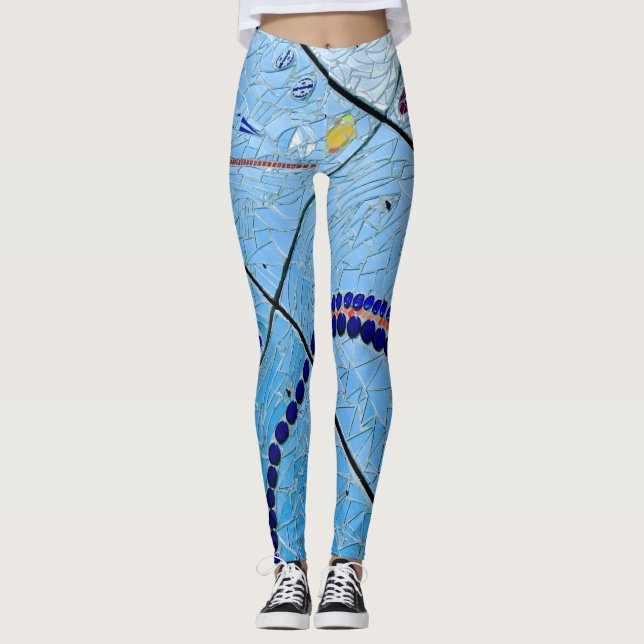Abstrakt Blue Spegel Mosaic Leggings (Framsida)