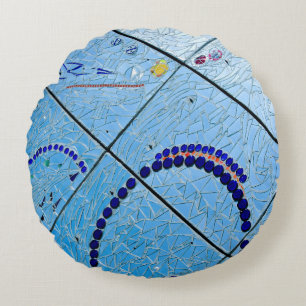 Abstrakt Blue Spegel Mosaic Rund Kudde