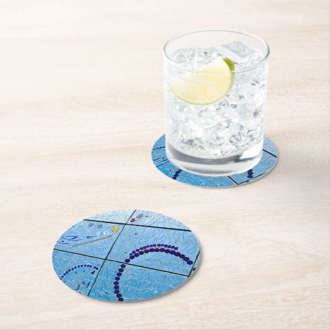Abstrakt Blue Spegel Mosaic Underlägg Papper Rund (Insitu)