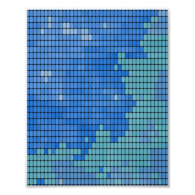 Abstrakt Blue Square Mönster Fototryck (Framsidan)