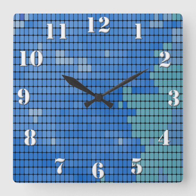 Abstrakt Blue Square Mönster Fyrkantig Klocka (Framsida)