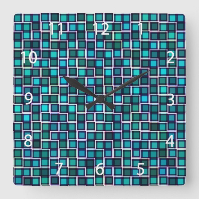 Abstrakt Blue Squares Mönster Fyrkantig Klocka (Framsida)