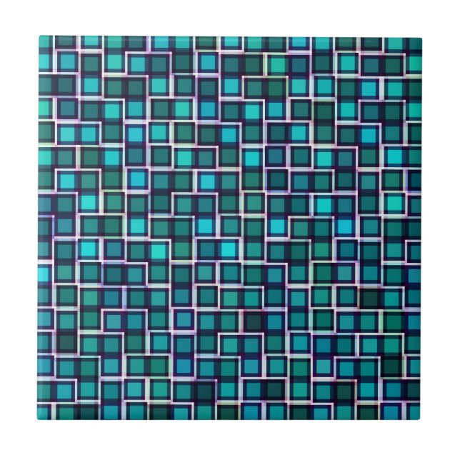 Abstrakt Blue Squares Mönster Kakelplatta (Framsidan)