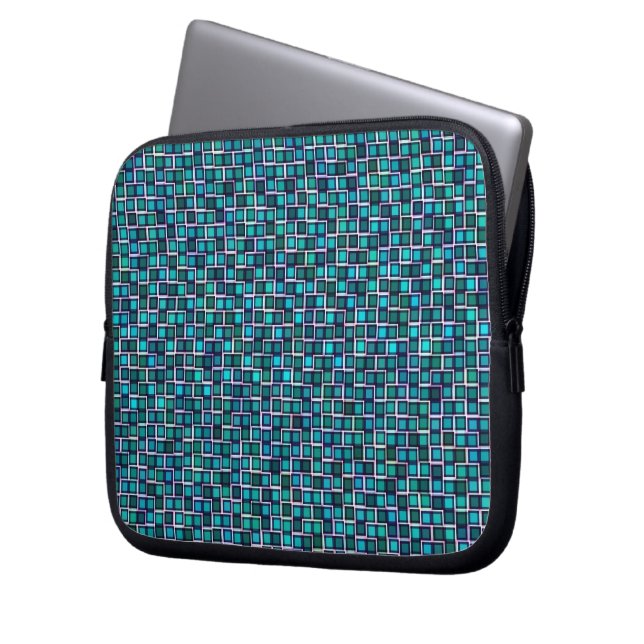 Abstrakt Blue Squares Mönster Laptop Sleeve (Framsidan Vänster)
