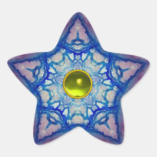 ABSTRAKT BLUE STAR MED GULT TOPAZ GEM STONE STJÄRNFORMAT KLISTERMÄRKE