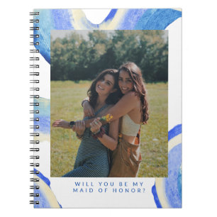 Abstrakt Blue Swirl Photo Maid of honor Frieri Anteckningsbok