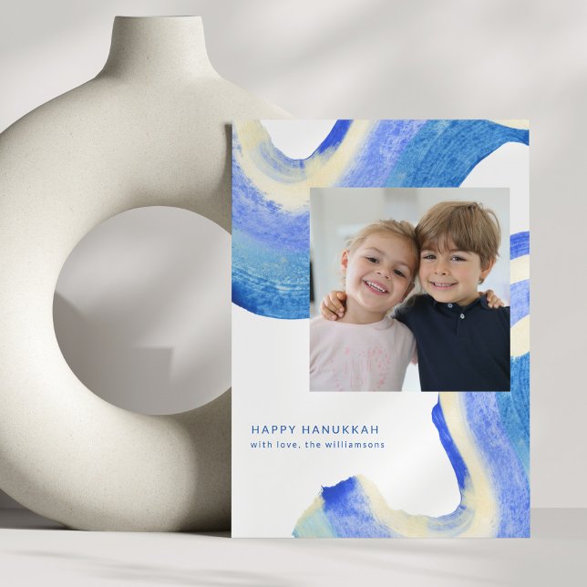 Abstrakt Blue Swirl Two Photo Lycklig Hanukkah Julkort (Skapare uppladdad)