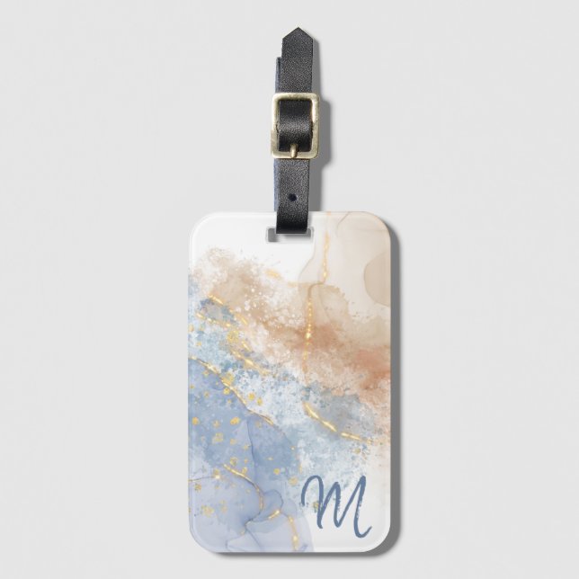 Abstrakt Blue, Taupe och Guld Bagagebricka (Framsida vertikal)