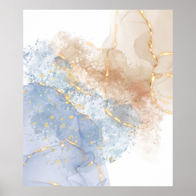 Abstrakt Blue, Taupe och Guld Poster (Framsidan)
