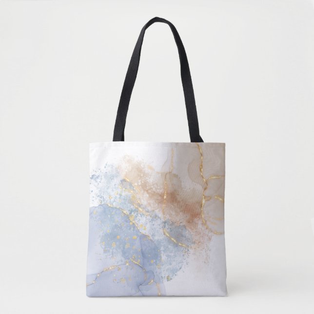Abstrakt Blue, Taupe och Guld Tygkasse (Framsida)