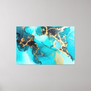 Abstrakt Blue, Teal och Guld Alkohol Bläck Canvastryck