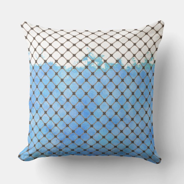 Abstrakt Blue, Teal, White, Bronze Mönster Kudde (Framsida)