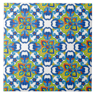 Abstrakt Blue Tiled Mexikanska Talavera Mönster Kakelplatta