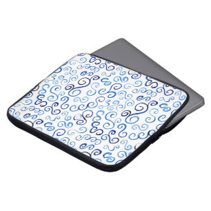 Abstrakt Blue Watercolor Kurvor på White Laptop Fodral