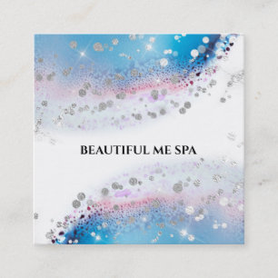 *~* Abstrakt Blue Watercolor Pastel Silver Glitter Fyrkantigt Visitkort