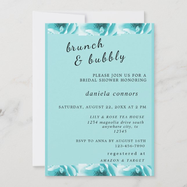Abstrakt Blue & White Blommigts Brunch & Bubly Inbjudningar (Framsida)
