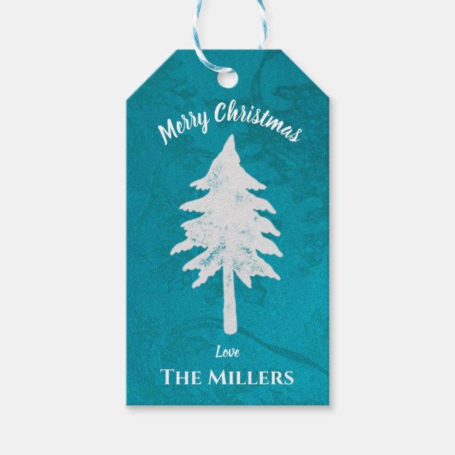 Abstrakt Blue White Julgran God jul Presentetikett (Framsidan)