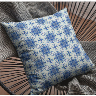 Abstrakt Blue White Tile Mönster Kudde