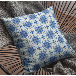 Abstrakt Blue White Tile Mönster Kudde