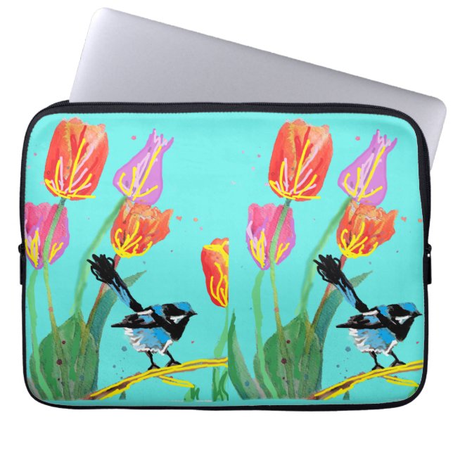 Abstrakt Blue Wren Australian Bird Birds Laptop Fodral (Framsidan)