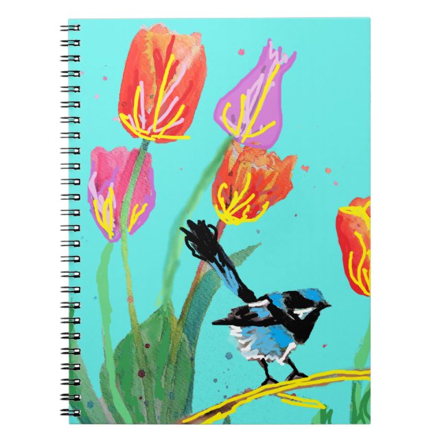 Abstrakt Blue Wren Australian Bird Birds Notebook Anteckningsbok (Framsidan)