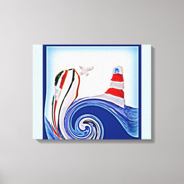 Abstrakt Boat on Stormy Seas Nautical Canvastryck (Framsida)