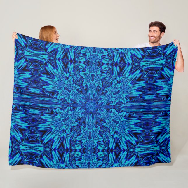 Abstrakt Bohemian Blue Daisy Blommigt Mysigt Fleecefilt (På plats)