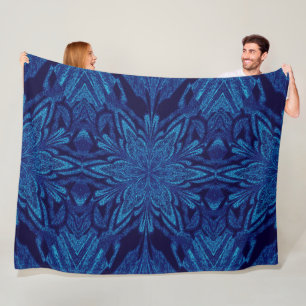 Abstrakt Bohemian Blue i Blommigten Black Jasmine Fleecefilt