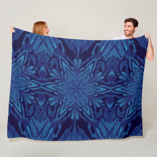 Abstrakt Bohemian Blue i Blommigten Black Jasmine Fleecefilt (På plats)