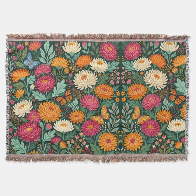 Abstrakt Boho Blommig Fjärilar Täcken Filt (Framsidan)