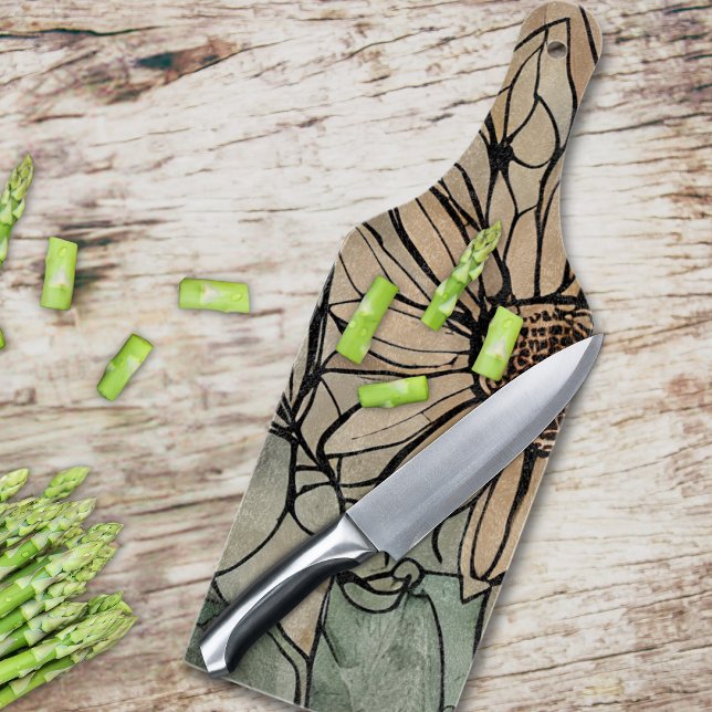 Abstrakt Boho Blommigt Sage and Beige (This pretty glass cutting board is the perfect addition to any boho kitchen. )