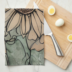 Abstrakt Boho Blommigt Sage and Beige Kökshandduk
